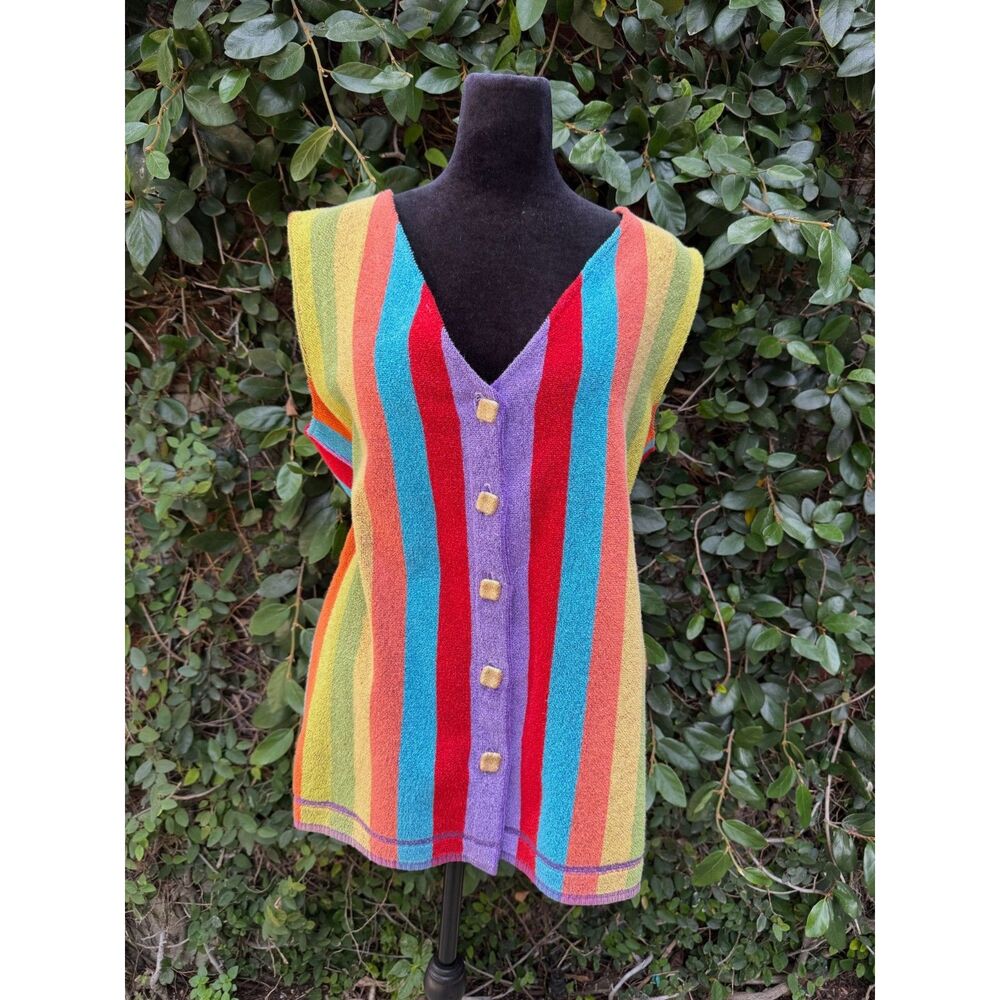 Upcycled Vest - Vintage Rainbow Towel